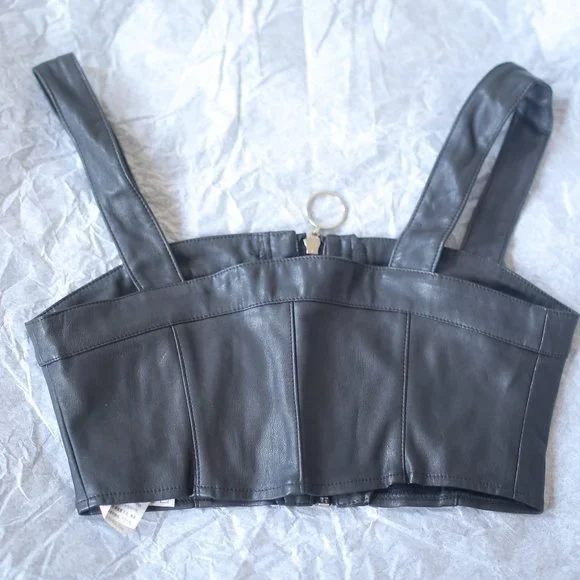 Pre-owned Faux Leather Black Crop Bra Top. - Picture 4 of 6